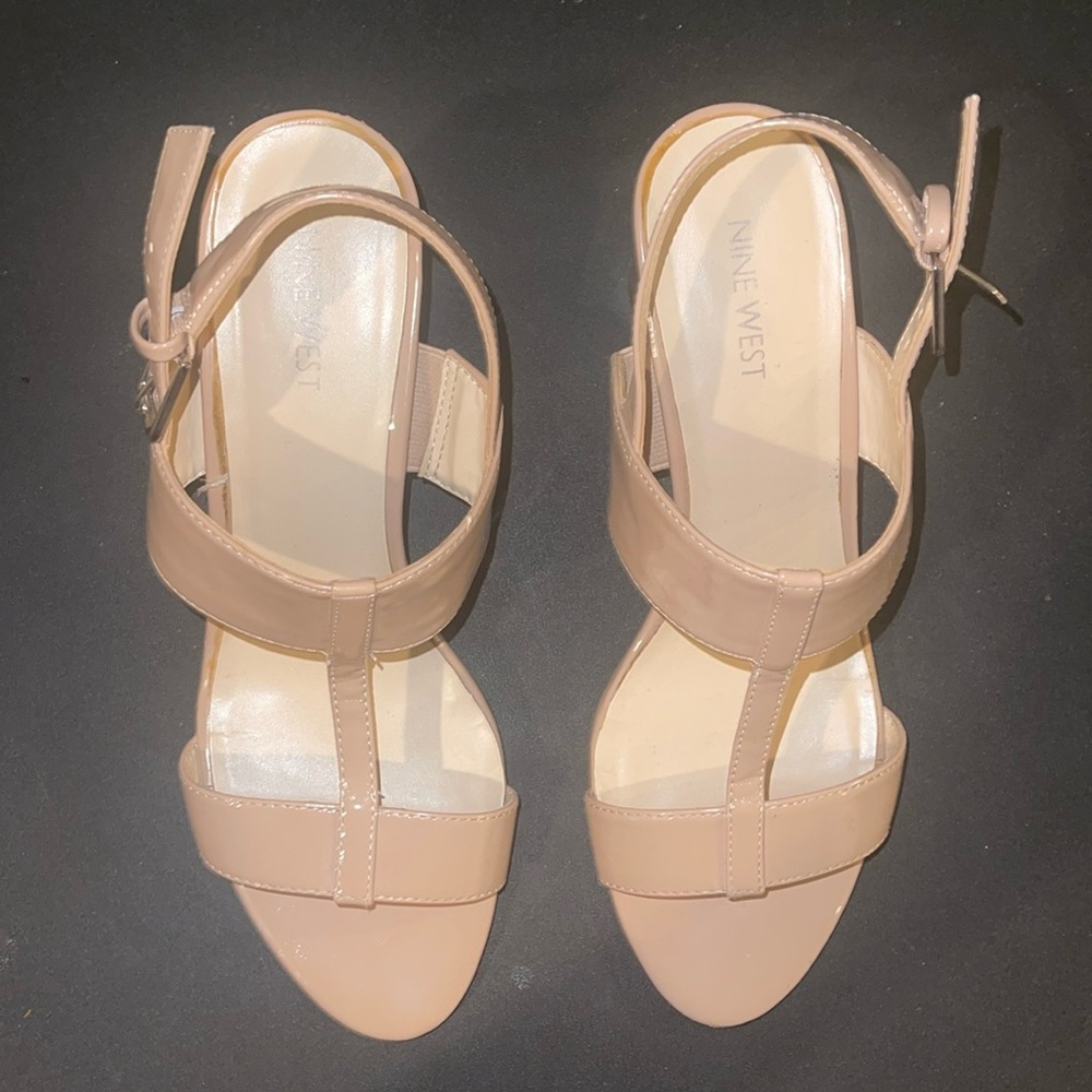 Nine West Wooden Block Heel Tan Sandals